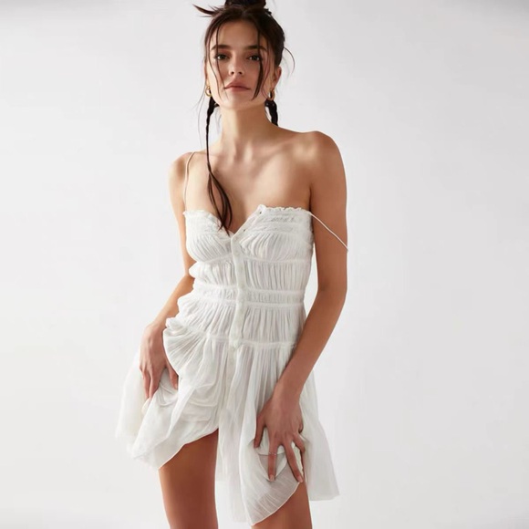 Free People Dresses & Skirts - Free people White Strapless Ruched Mini Dress